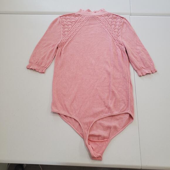 Intimately Free People Bodysuit Womens Medium Pink Lace Mock Neck Cottagecore - Picture 3 of 10
